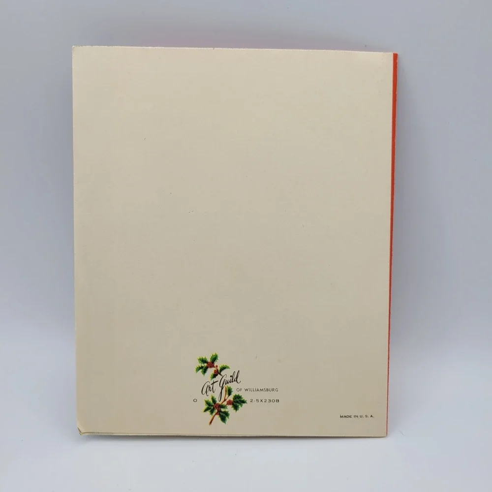 Vintage Art Guild Williamsburg Christmas Card Girl Umbrella‎ 1950s Signed